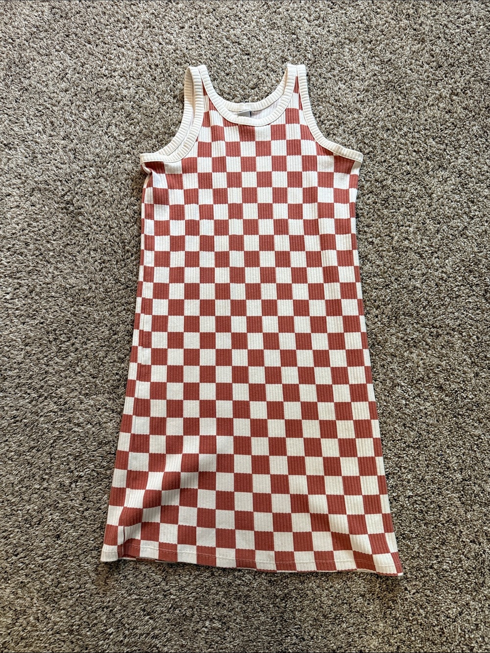 Old Navy Cream and Rust Checkered Tank Dress